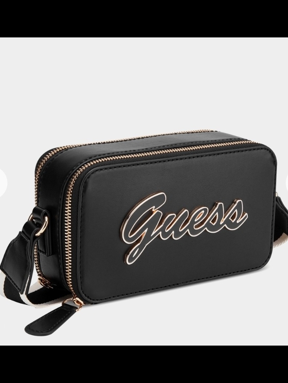 GUESS Black Crossbody Camera Bag with Rose Gold Hardware